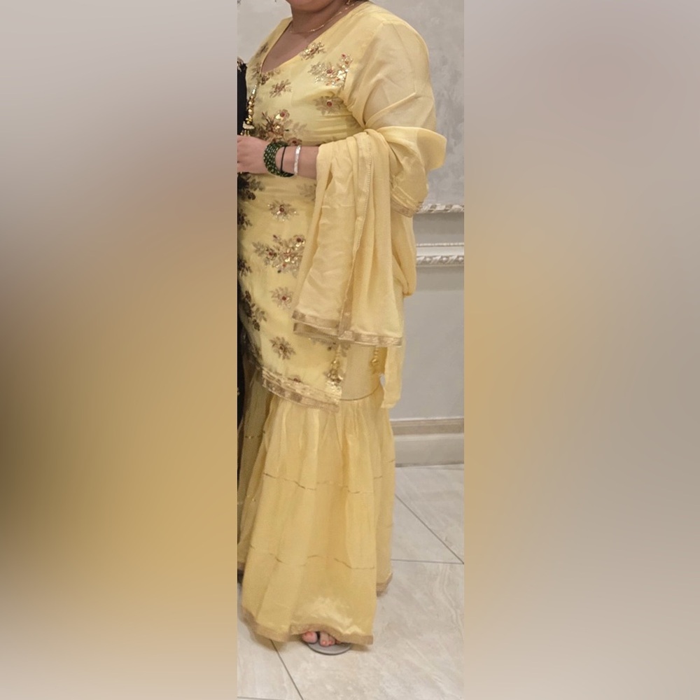 Used Elegant Yellow Embroidered gharara